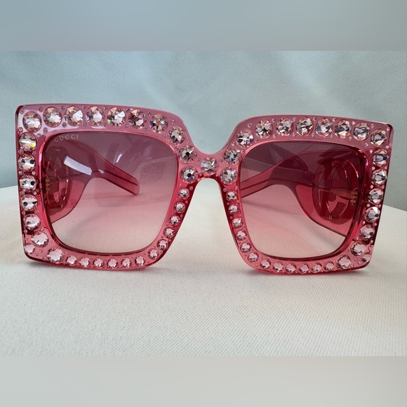 Gucci Acetate Crystal Oversize Forever Hollywood Sunglasses Pink - Picture 1 of 7